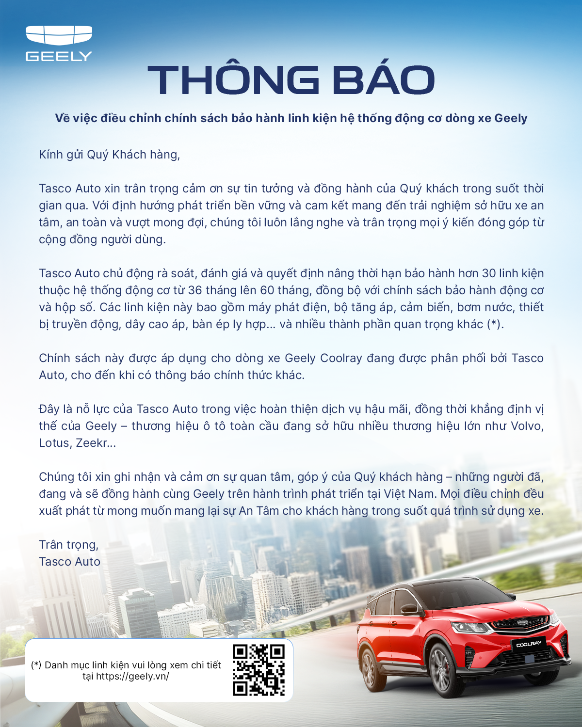 Chính sách bảo hành Geely Quảng Bình